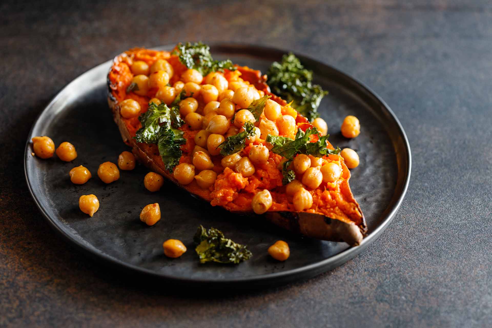 Roasted Chickpea Stuffed Sweet Potatoes with Tahini Sauce